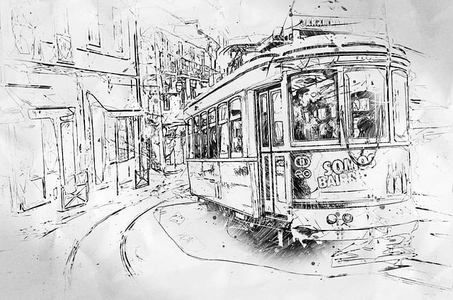 Free tram lisbon drawing illustration