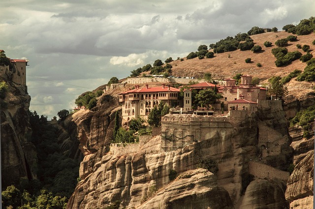 travel, mountain, greece, monastery, architecture, nature, tourism
