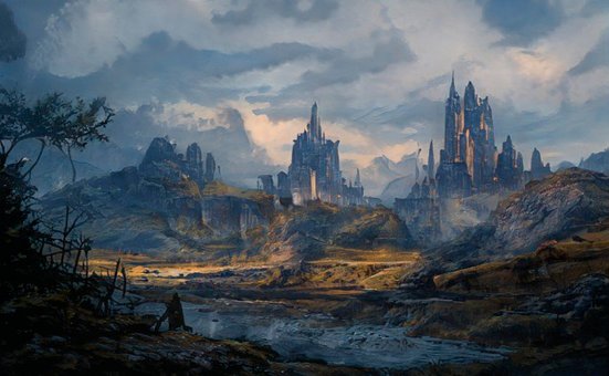 Castelo, Montanhas, Arvores, Pintura