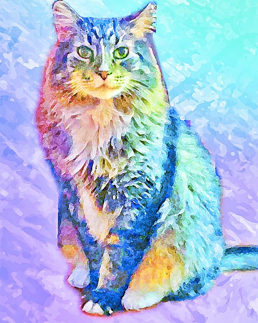 Niedlich, Bunt, Katze, Grün, Lila