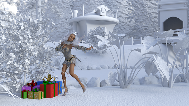 Fundo, Fada, Duende, Inverno, Neve