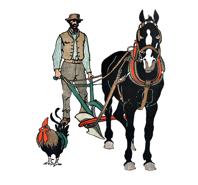 Free farmer ploughing horse illustration