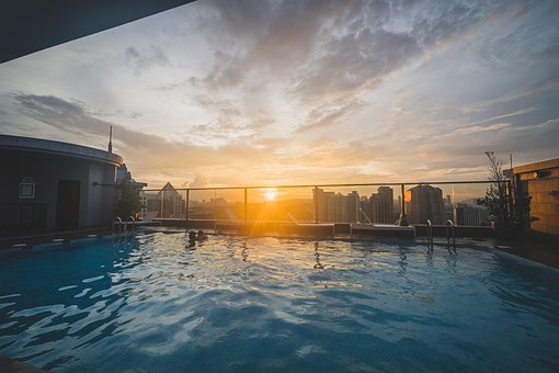 Svømmepøl, By, Solnedgang, Bygning, Pool