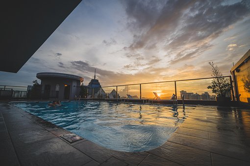Svømmepøl, By, Solnedgang, Bygning, Pool