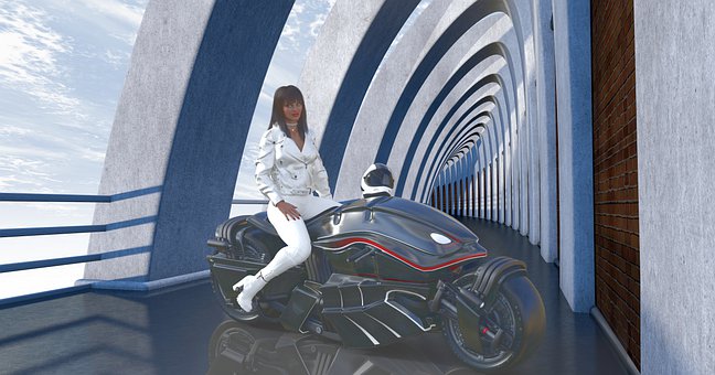 Motorrad, Biker, Weiblich, Porträt