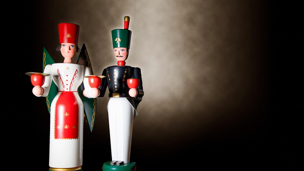 Ange Et Mineur Seiffen Erzgebirge – Figurine Bois Coloré, 25 Cm (neuf)