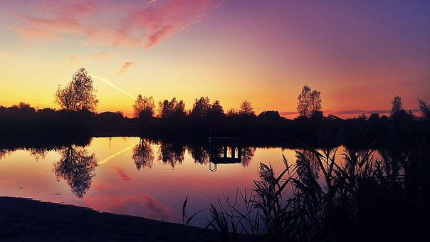 Lac, Natură, Apă, Apus De Soare, Nori
