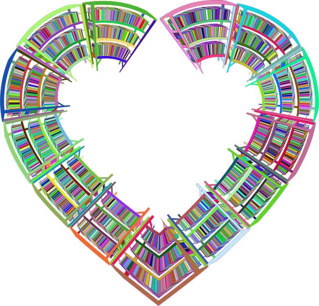 Free bookcase books heart vector