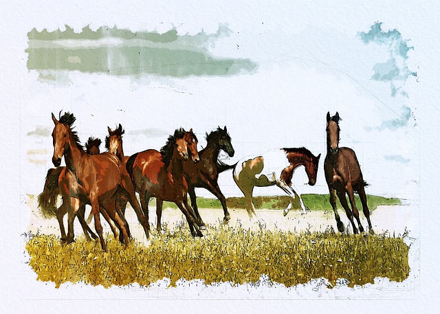 Free horses herd nature illustration