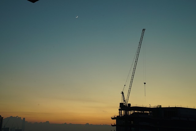 Byggeplads, Solnedgang, Tusmørke