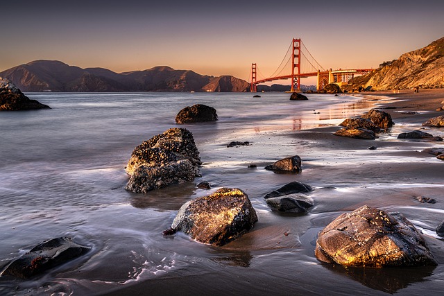 Golden gate, sunset, san francisco and usa — photo by moremilu