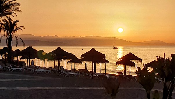Pláž, Moře, Východ Slunce, Torremolinos
