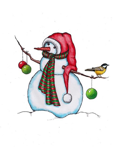 Snømann, Vinter, Fugl, Chickadee