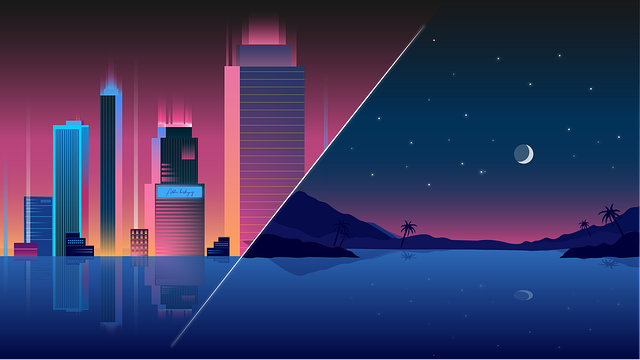 Free building mountain neon city illustration
