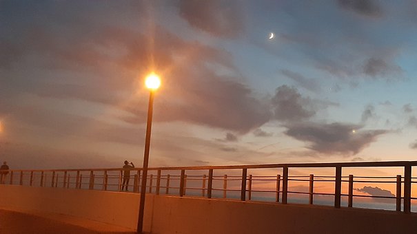 Twilight, Strand, Forbi, Lampe, Himmel