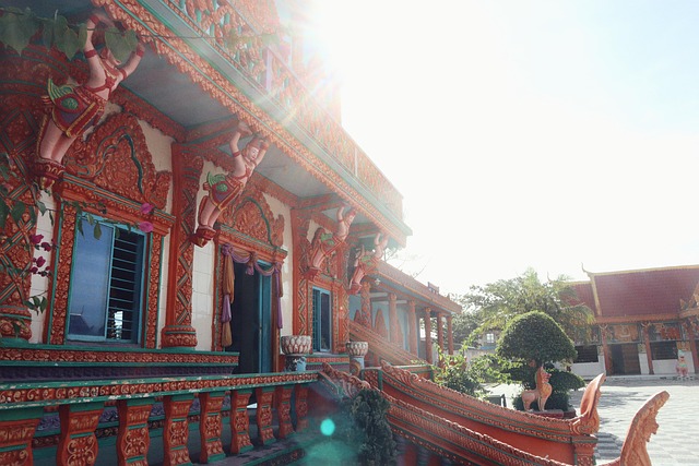 Khmer, Pagode, Soctrang, Lucht, Zon