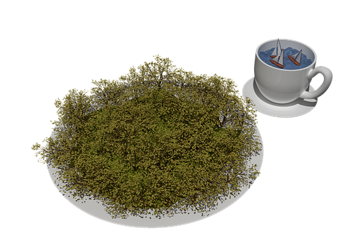 Placa, Taza Para Té, Bosque, Árbol, Mar