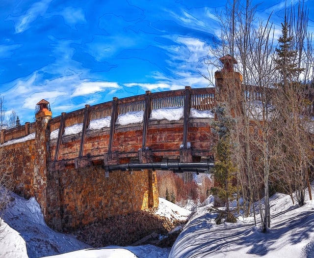 Free bridge winter frozen river illustration