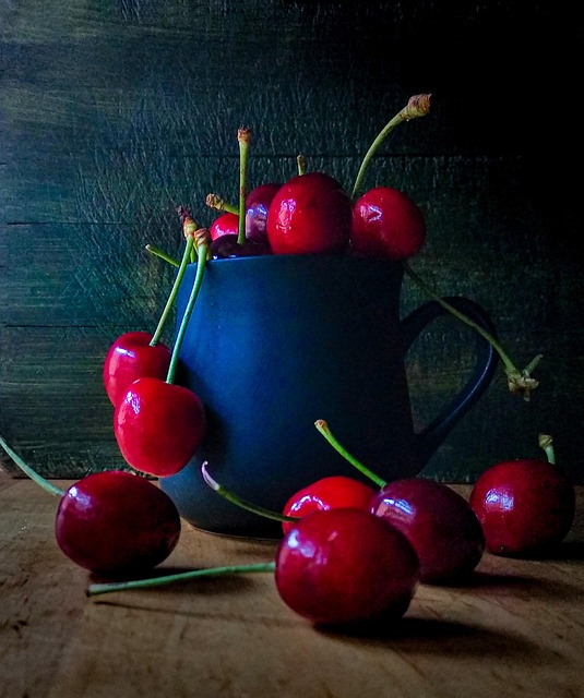 Cerezas, Frutas, Comida, Taza, Nuevo