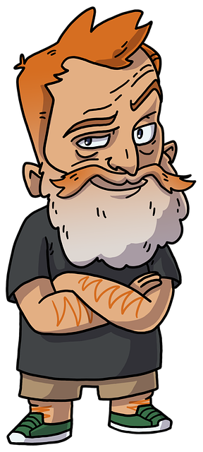 Free cartoon smirk bearded man illustration