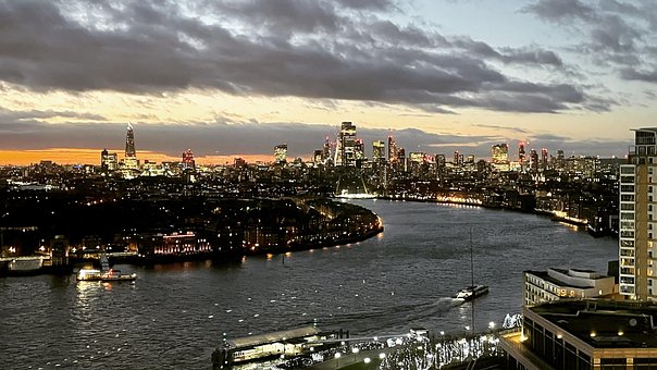 London, England, Themse, Nacht, Stadt