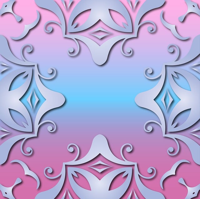 Free pastel pink to blue gradient baroque border illustration