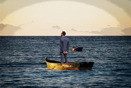 Mens, Zee, Alleen, Oceaan, Alleen Op Zee