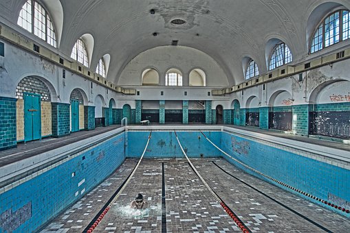 Zwembad, Oud, Leeg, Architectuur
