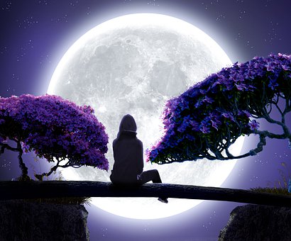 Mulher, Sonhe, Lua, Noite, Fêmea