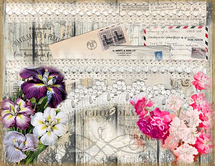 Scrapbog, Kuverter, Brev, Lilla, Blomst