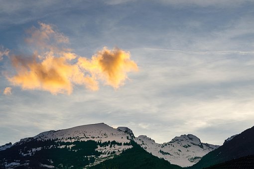 Bjerge, Solnedgang, Alperne, Natur