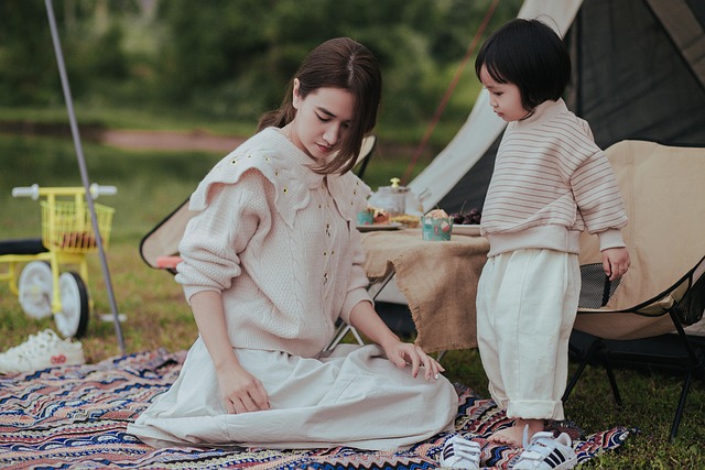 picnic, camping, mother and child, family, tent, campsite, park