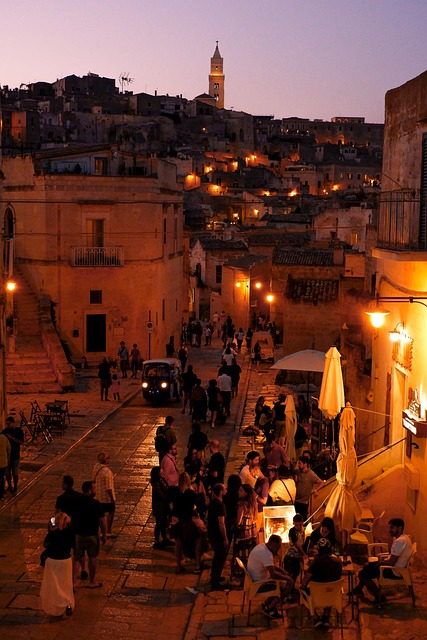 Matera, Nacht, Dorf, Straße, Italien