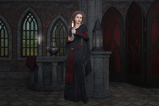 Free woman candle medieval illustration