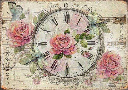 Clásico, Reloj, Rosa, Floral