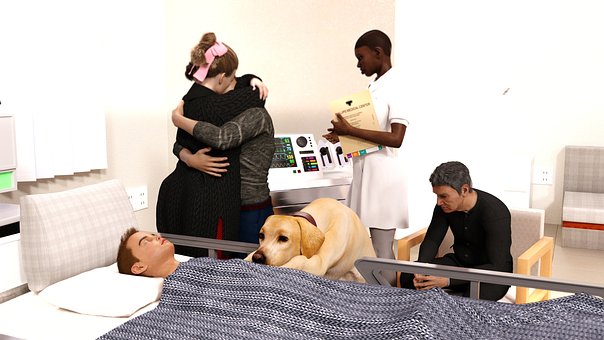 Hospital, Criança, Família, Cão, Luto