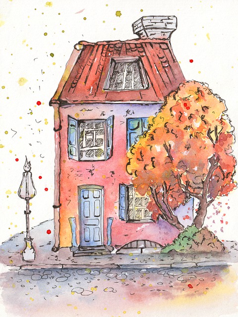 Free house road leaves illustration