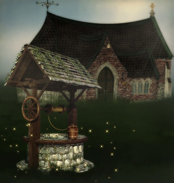 Free fantasy cottage digital background illustration