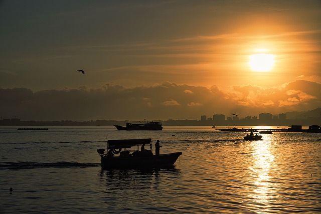 Zonsopkomst, Boot, Zee, Zon, Ochtend