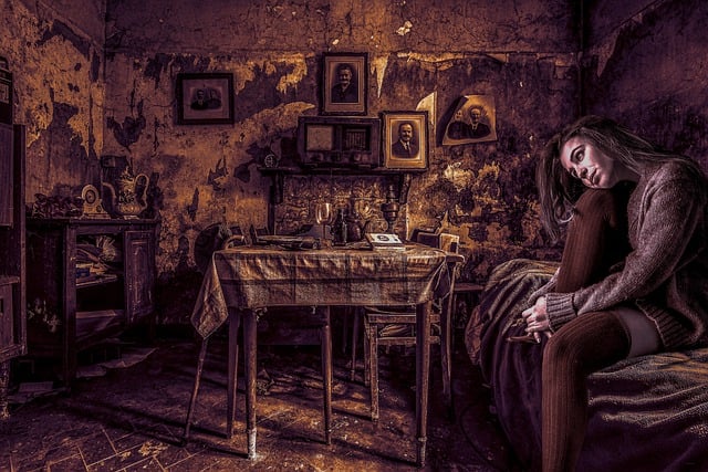 Free woman desolate room abandoned room illustration