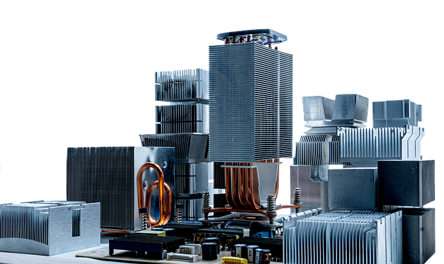 Free computer parts electronics mini city illustration