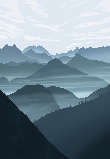 Free mountains fog night sky illustration