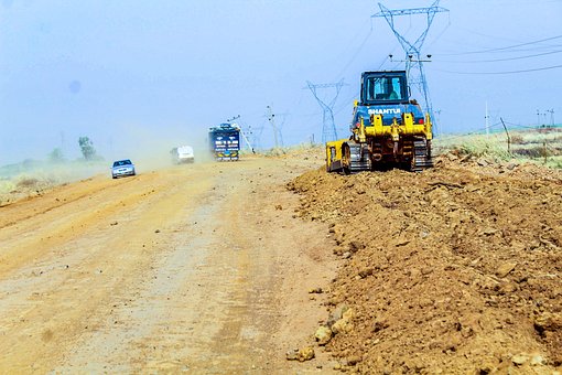 Straße, Konstruktion, Bulldozer, Sand