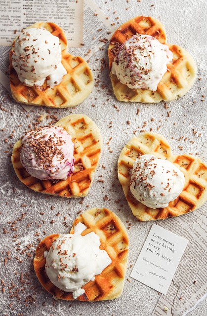 Dessert, Waffeln, Herz, Süßigkeiten, Eis