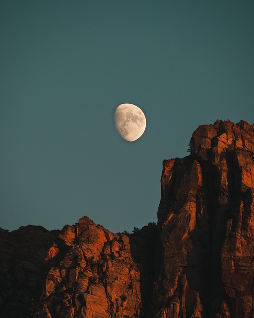 Luna, Noche, Montañas, Montañas Rocosas