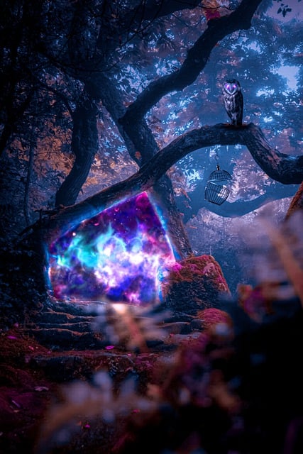 Búho, Árbol, Galaxia, Noche, Naturaleza
