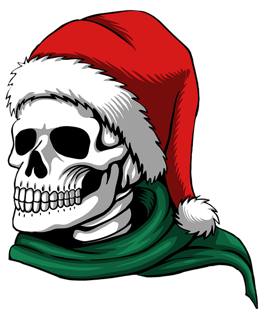 Free skeleton christmas santa hat illustration
