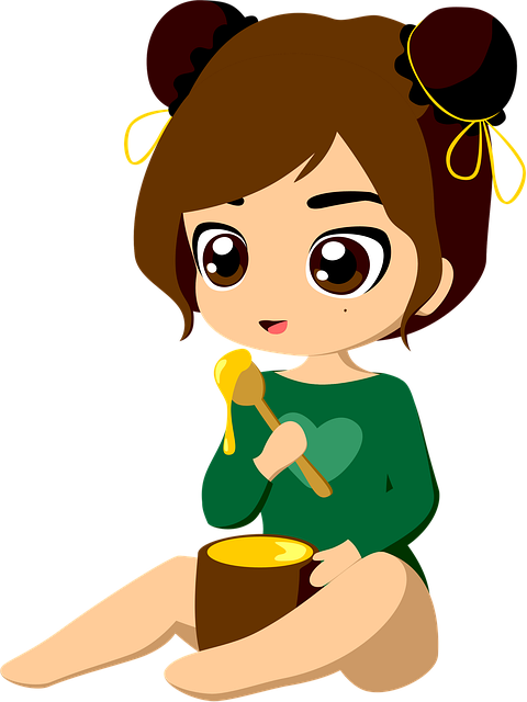 Free girl honey eating illustration