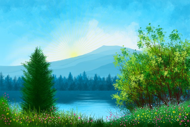 Free lake mountain meadow illustration