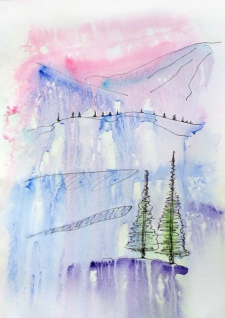 Free mountains watercolor nature illustration